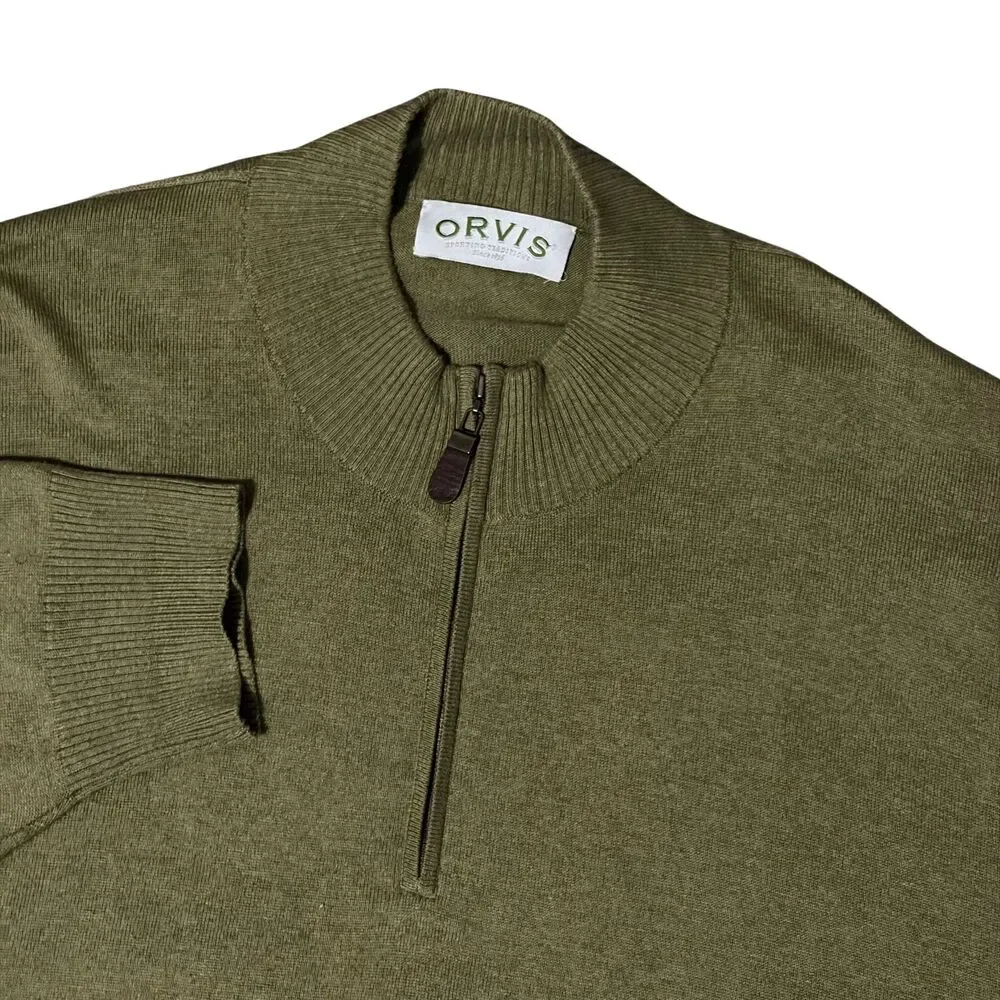 Orvis Quarter Zip Sweater Mens XXL Green Pullover Cotton Silk Cashmere Mock Neck